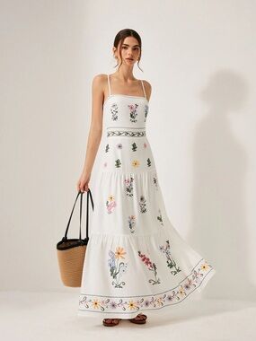 Commense White Maxi Dress with Multicolor Floral Print